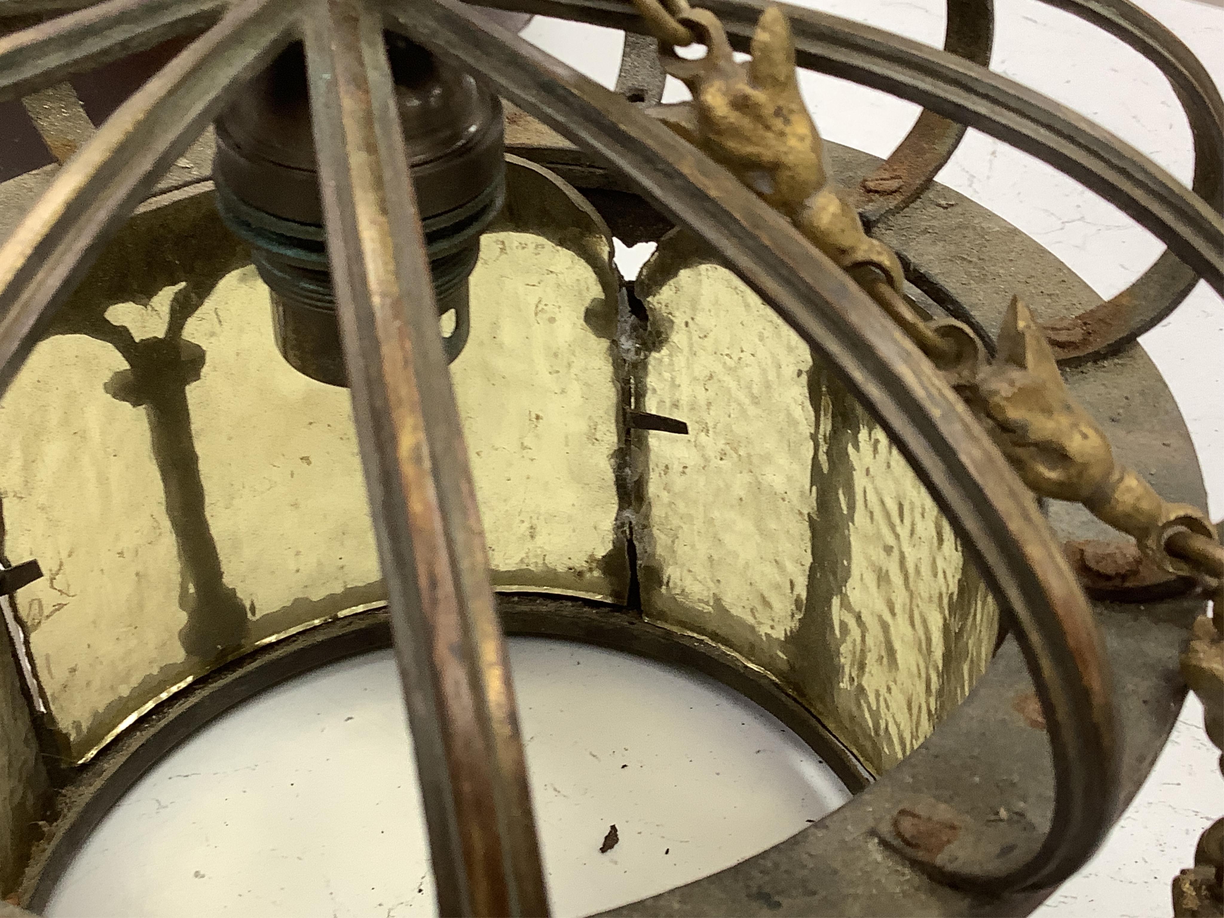 A brass and glass hanging ‘crown’ ceiling pendant, 20cm diameter